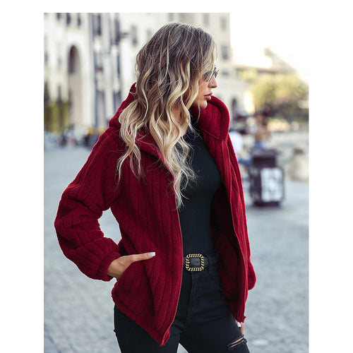 Damen Gemütliche Strickjacke mit Kapuze und weich gefüttertem Innenfutter Drune