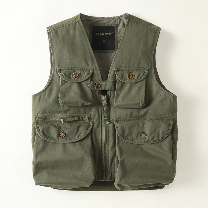 Herren Multifunktionale Outdoor-Weste mit vielen Taschen und Reißverschluss Drune