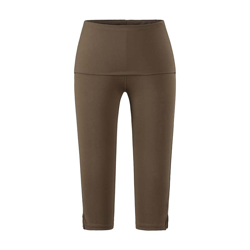 Damen Capri-Leggings mit hohem Umschlagbund, Shaping-Effekt und seitlichem Bein-Schlitz Drune