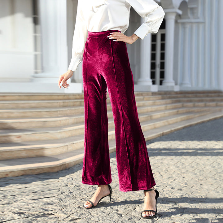Damen Hochtaillierte Samtweite Hosen Drune