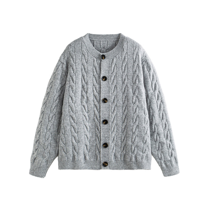 Damen Grobgestrickte Cardiganjacke mit Zopfstrick und Knopfleiste Drune
