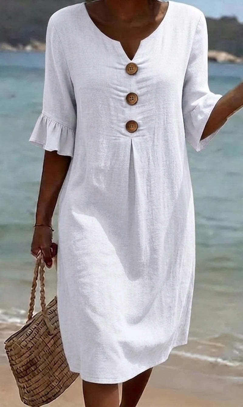 Damen Leichtes Sommerkleid mit Knopfdetails Drune