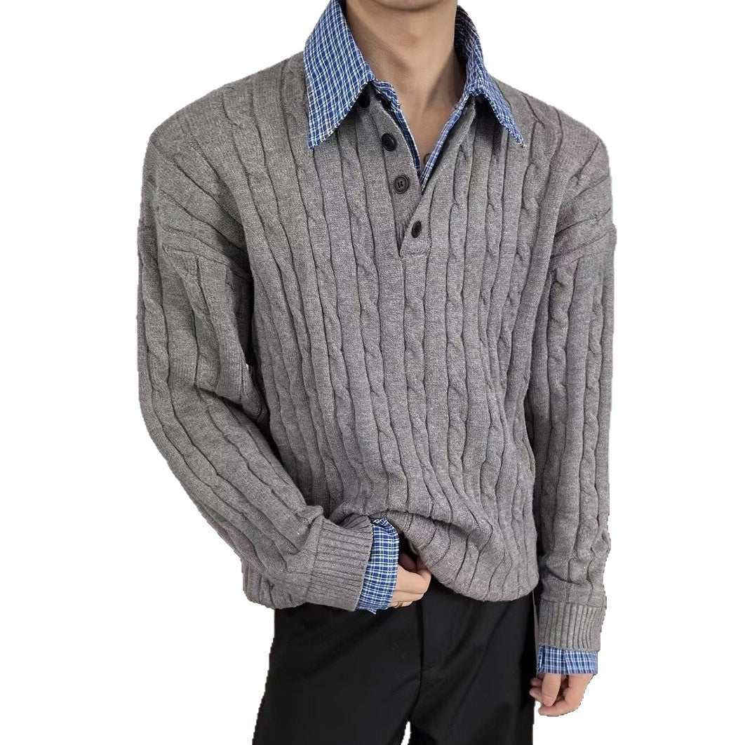 Herren Modischer Grobstrickpullover mit V-Ausschnitt Drune