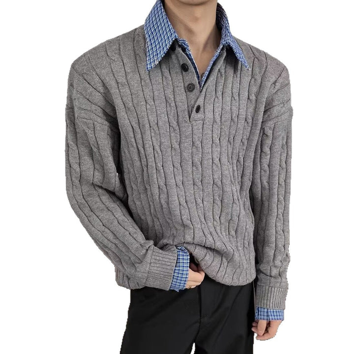 Herren Modischer Grobstrickpullover mit V-Ausschnitt Drune