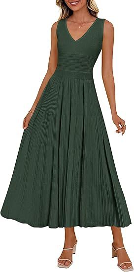 Damen Plisseekleid mit V-Ausschnitt und weitem Saum Drune