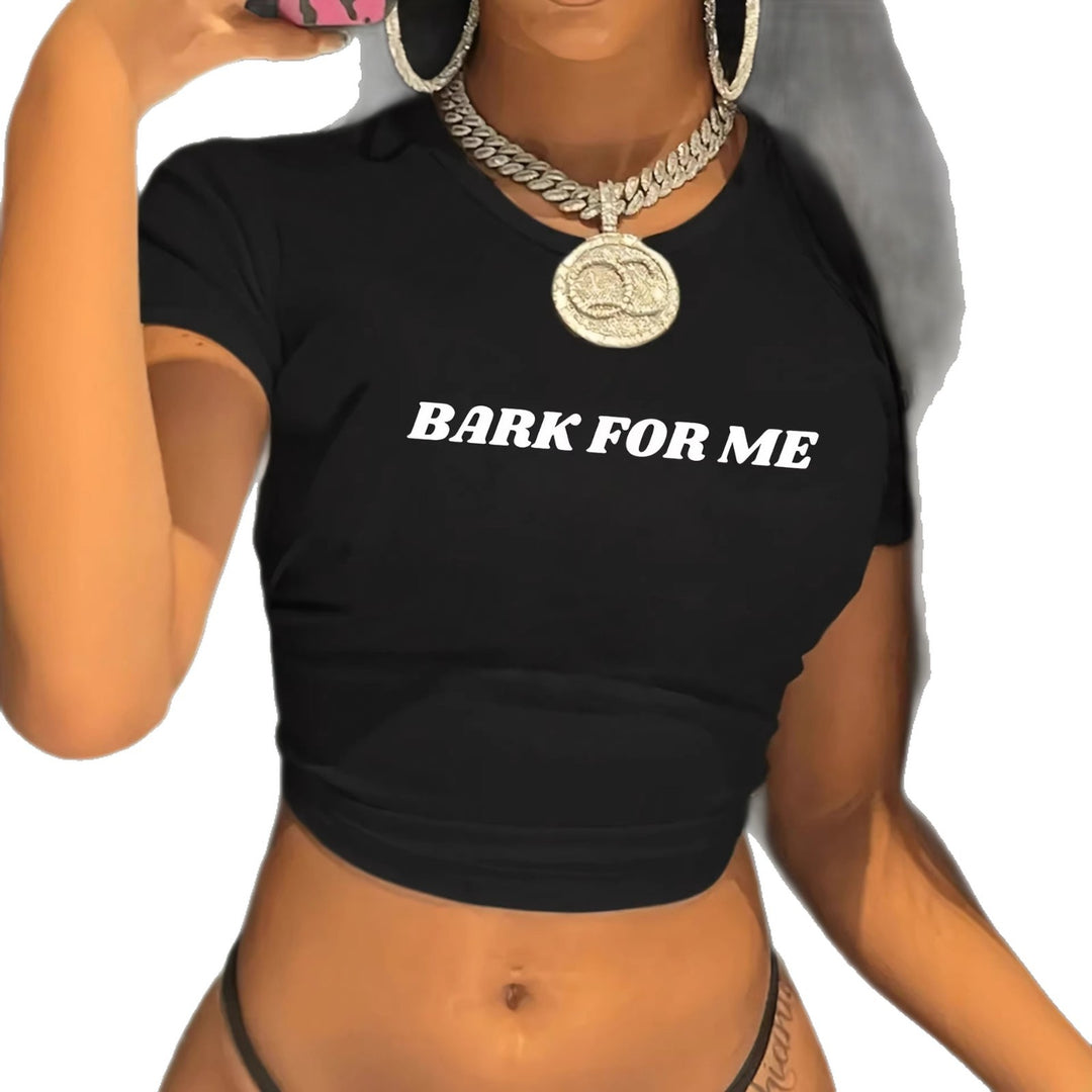 Damen Kurzarm Crop-T-Shirt mit auffälligem Schriftzug Drune