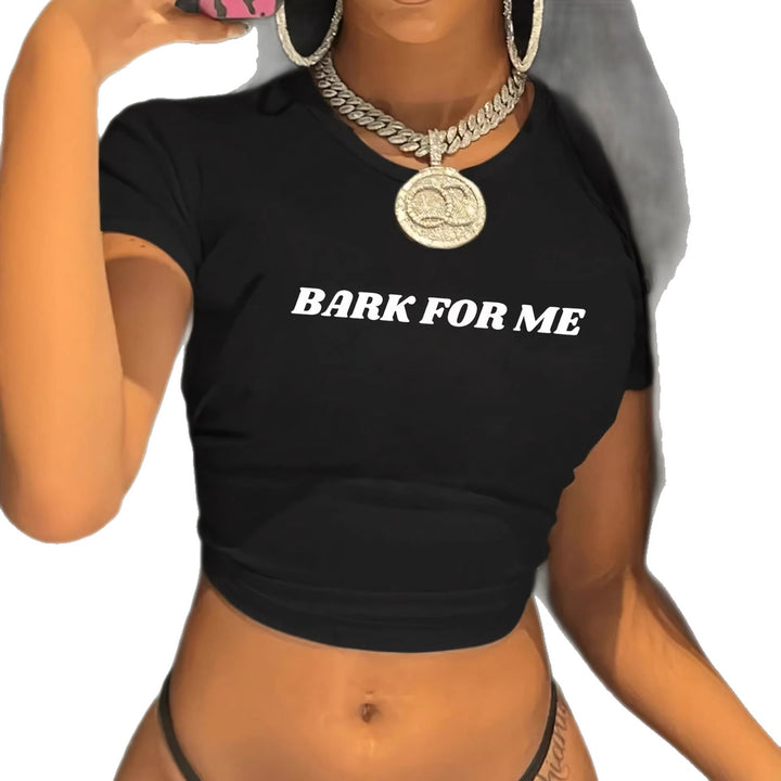 Damen Kurzarm Crop-T-Shirt mit auffälligem Schriftzug Drune