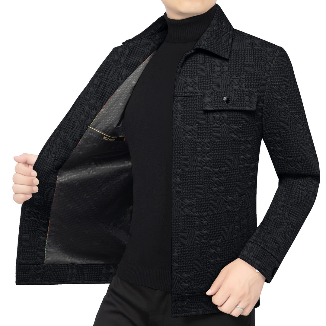 Herren Strukturiertes Overshirt im Glencheck-Relief mit Hemdkragen Drune