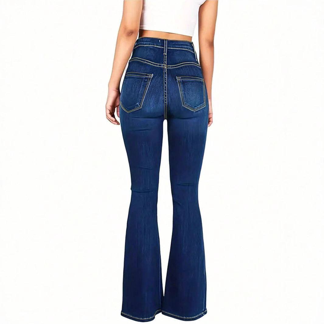 Damen hochtaillierte formende Flared-Jeans mit sichtbarer Knopfleiste Drune