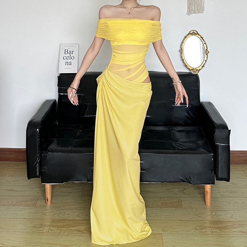 Damen elegantes Abendkleid mit schmalem Schnitt und transparenten Einsätzen Drune