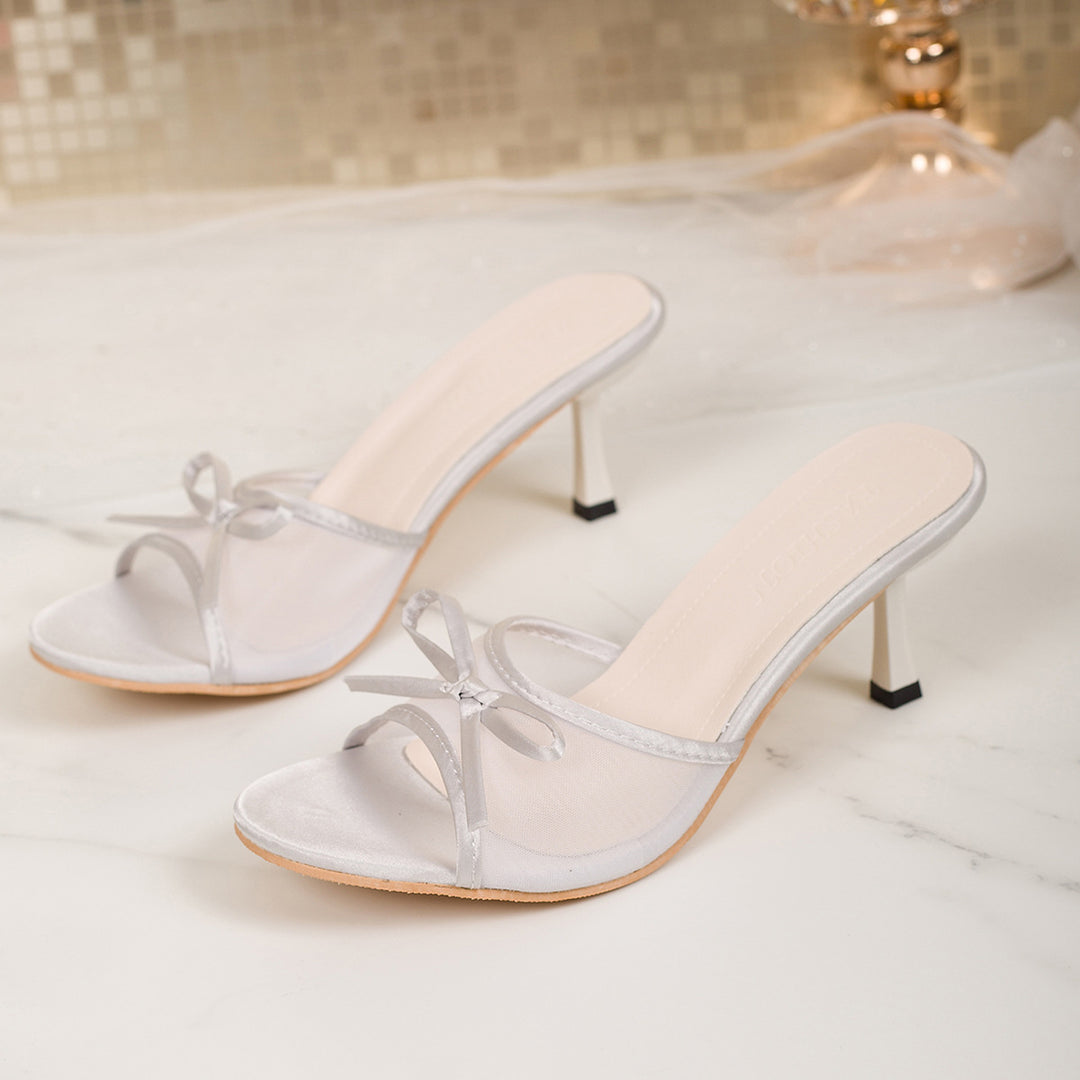 Damen Transparente Mesh‑Mules mit Schleifenriemen und schlankem Stiletto‑Absatz Drune