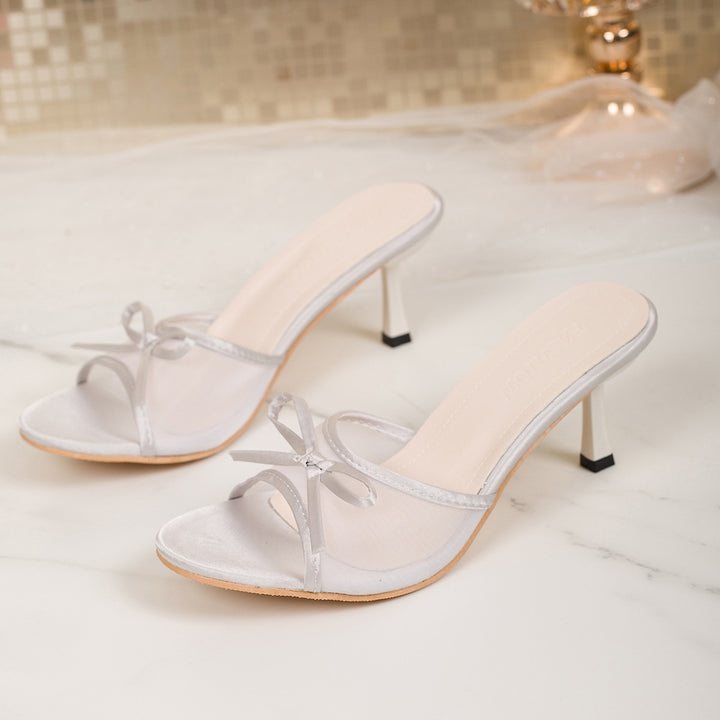 Damen Transparente Mesh‑Mules mit Schleifenriemen und schlankem Stiletto‑Absatz Drune