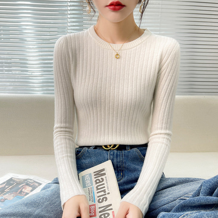 Damen Feinstrickpullover mit Rippstruktur und Rundhalsausschnitt Drune