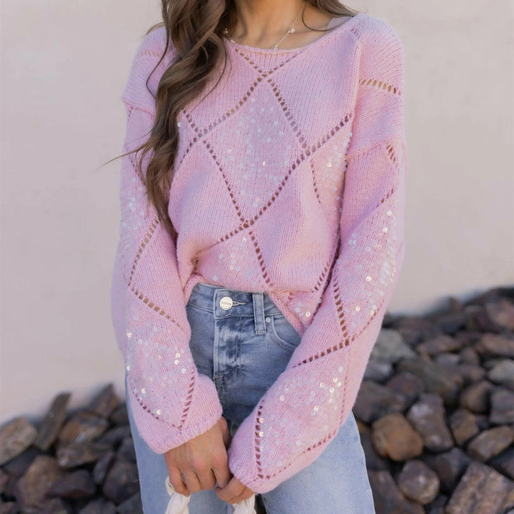 Damen Grobgestrickter Oversize-Pullover mit Ajour‑Rautenmuster und Pailletten Drune
