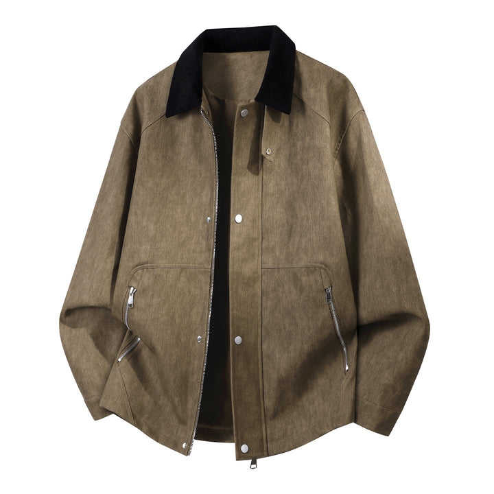 Herren Oversized Lederimitat-Harringtonjacke mit Cordkragen und verdecktem Zwei-Wege-Reißverschluss Drune