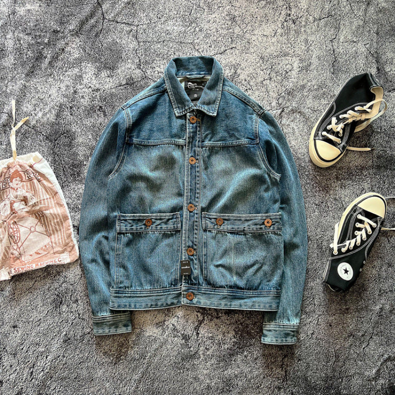 Herren Denimjacke mit aufgesetzten Taschen und modischen Knopfdetails Drune
