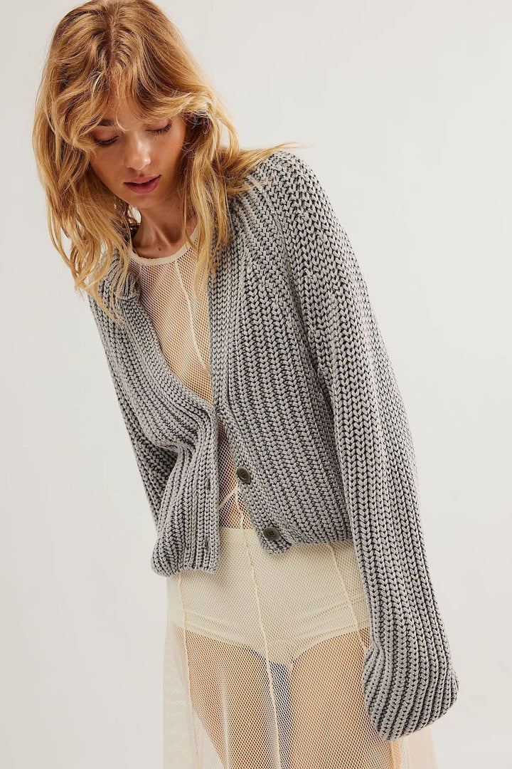 Damen lässiger Strickcardigan mit überschnittenen Schultern und Knopfdetails Drune
