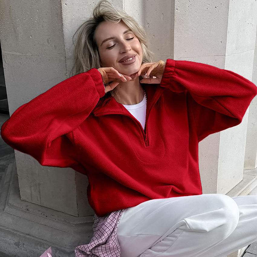 Damen Hochwertiger Fleece-Pullover mit kurzem Reißverschluss Drune