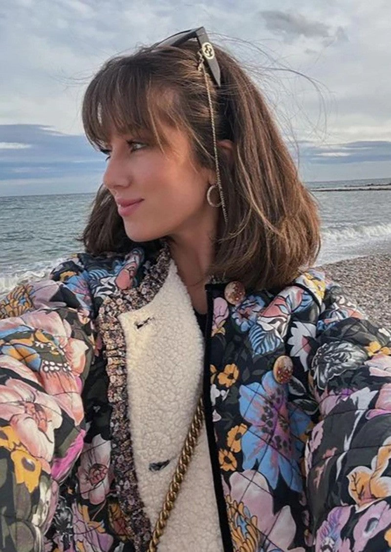 Damen gesteppte Blumenjacke mit luxuriösem Innenfutter Drune