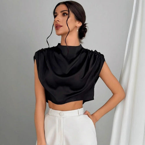 Drune | Satin Faux Seide Kurzhemd Top