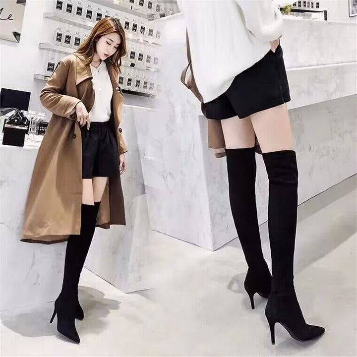 Damen Stretch-Overknee-Stiefel mit spitzer Zehenform und schlankem Stiletto-Absatz Drune