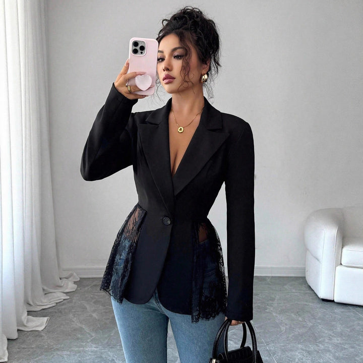 Damen nan taillierter Blazer mit Spitzenbesatz und tiefem V-Ausschnitt Drune