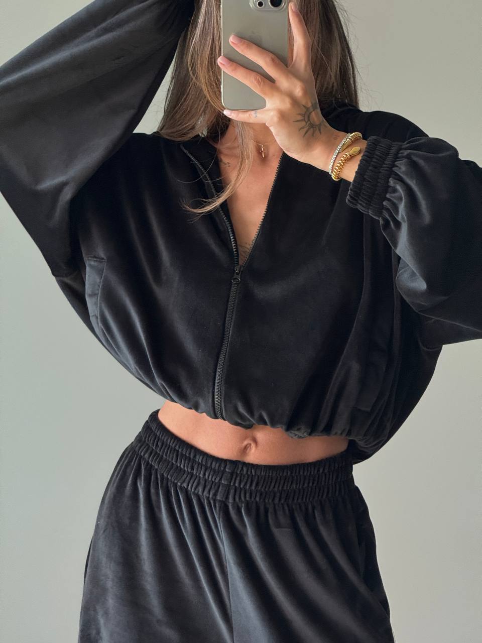 Damen Fleece-Loungewear-Anzug mit modernem Reißverschluss und weitem Schnitt Drune