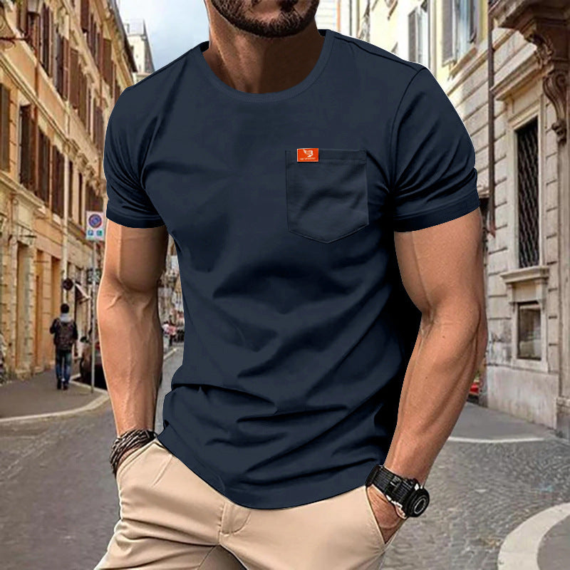 Herren nan Singlejersey-Kurzarmshirt mit aufgesetzter Brusttasche, verstärkten Nähten und Rundhalsausschnitt Drune