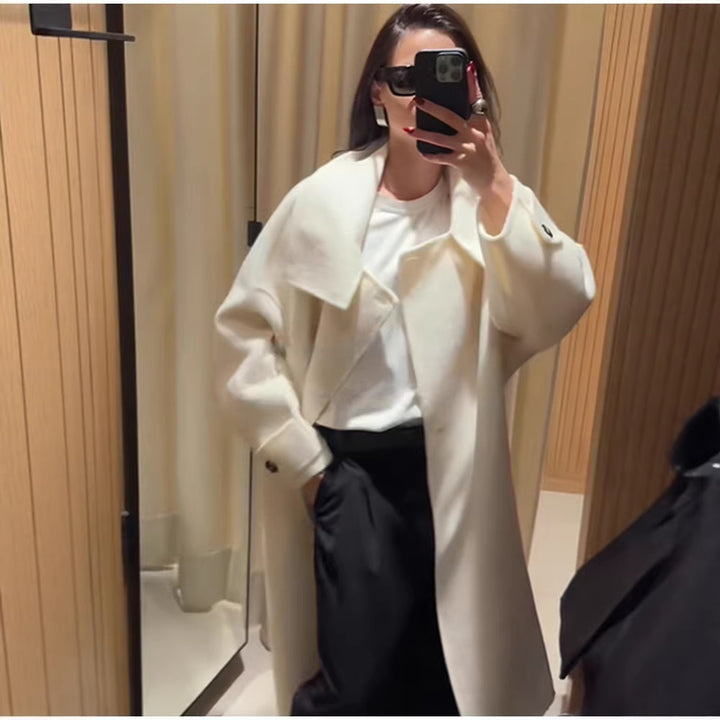 Damen Modischer Oversized-Mantel mit hohem Kragen Drune