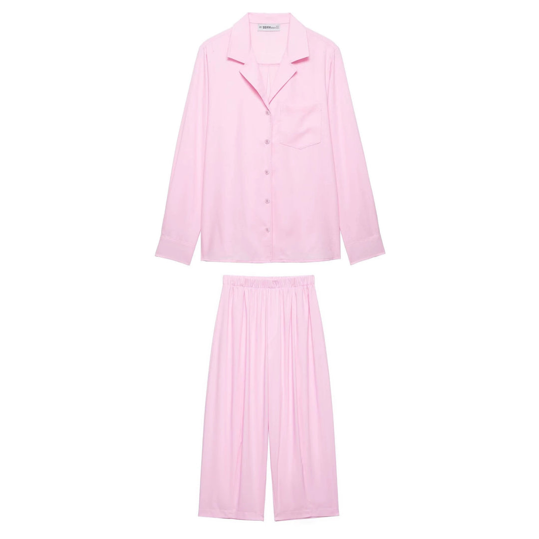 Damen Zweiteiliges Lounge‑Set mit Hemdoberteil und weiter Culotte mit Elastikbund Drune