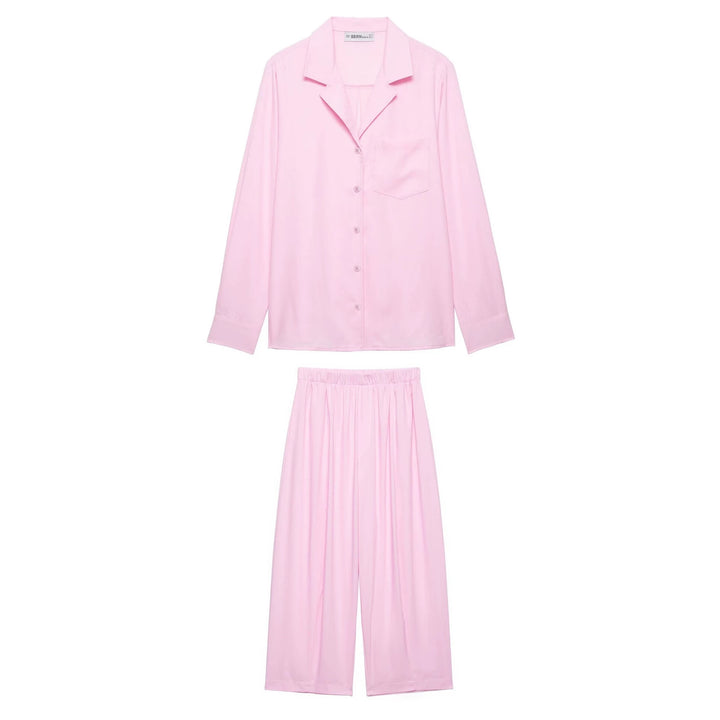 Damen Zweiteiliges Lounge‑Set mit Hemdoberteil und weiter Culotte mit Elastikbund Drune