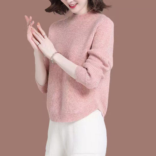 Damen lässiger Strickpullover mit hohem Kragen und weitem Schnitt Drune