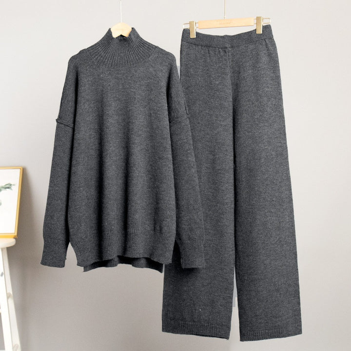 Damen Gemütliches Strick-Ensemble mit hohem Kragen Drune