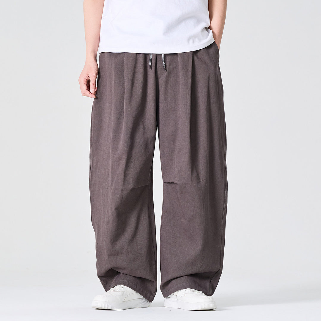 Herren Weite Relaxed-Fit Stoffhose mit Tunnelzug und Bundfalten Drune