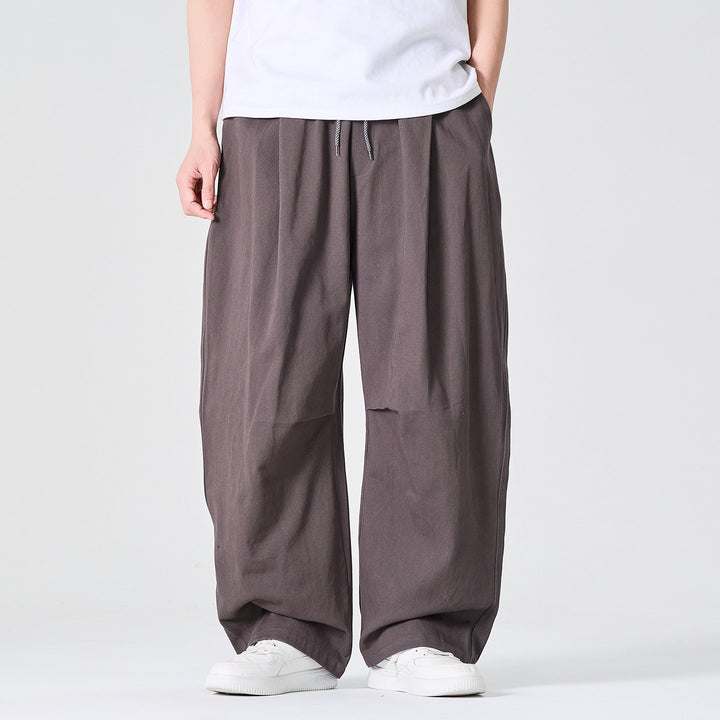 Herren Weite Relaxed-Fit Stoffhose mit Tunnelzug und Bundfalten Drune