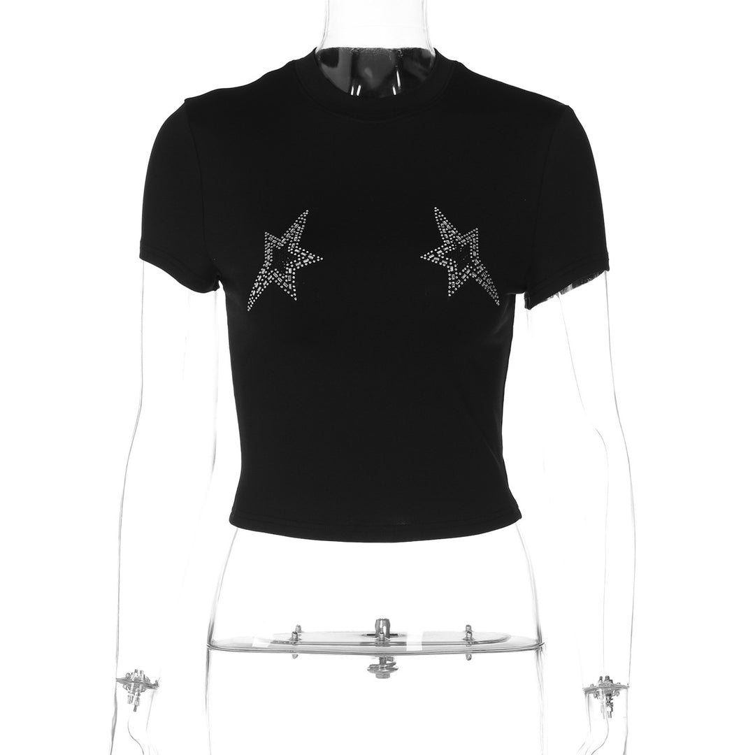 Damen Crop-Top mit glamourösen Sternenapplikationen Drune