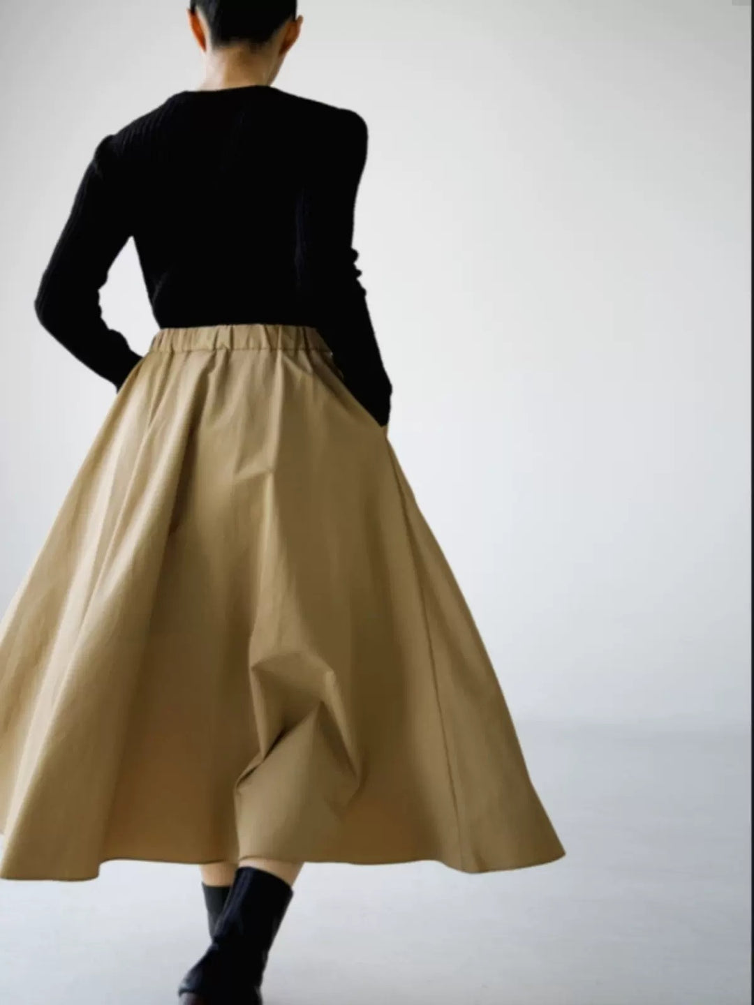 Damen Weit schwingender Midirock mit Gummibund und Eingrifftaschen Drune