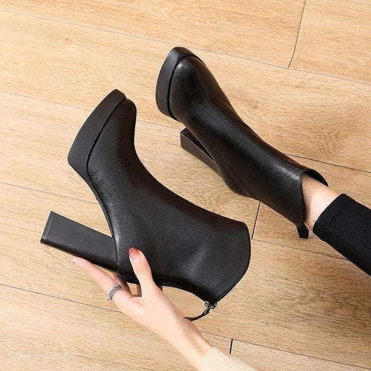 Damen Elegante High Heel Stiefeletten mit hohem Blockabsatz Drune