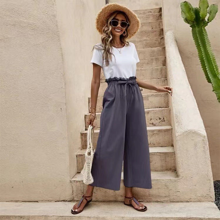 Damen Legere Culottes mit hoher Taille und weitem Bein Drune