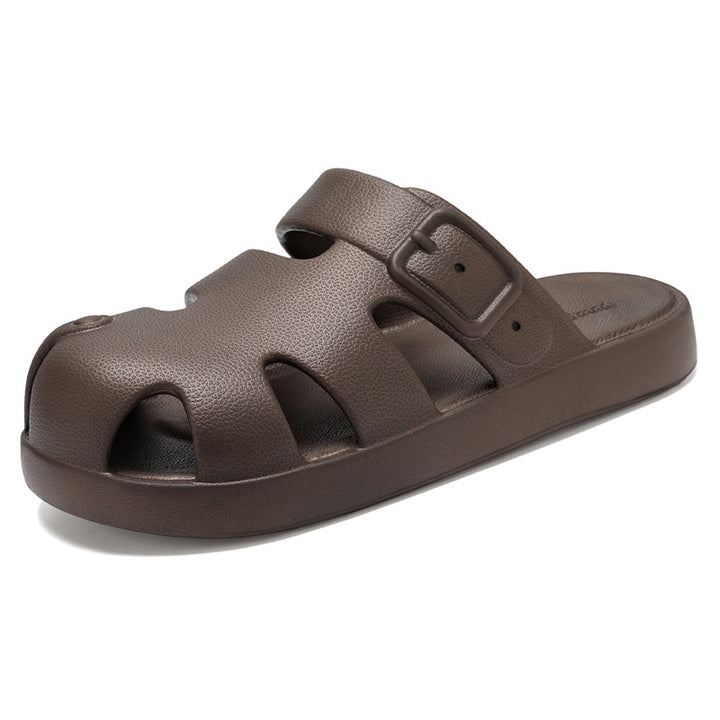 Damen nan geschlossene Sandalen-Pantolette mit ergonomischem Fußbett, verstellbarer Schnalle und rutschfester EVA-Laufsohle Drune