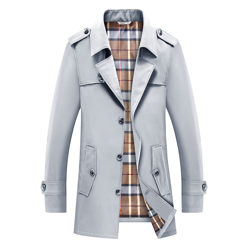 Herren Kurztrenchcoat mit kariertem Innenfutter und Schulterklappen Drune