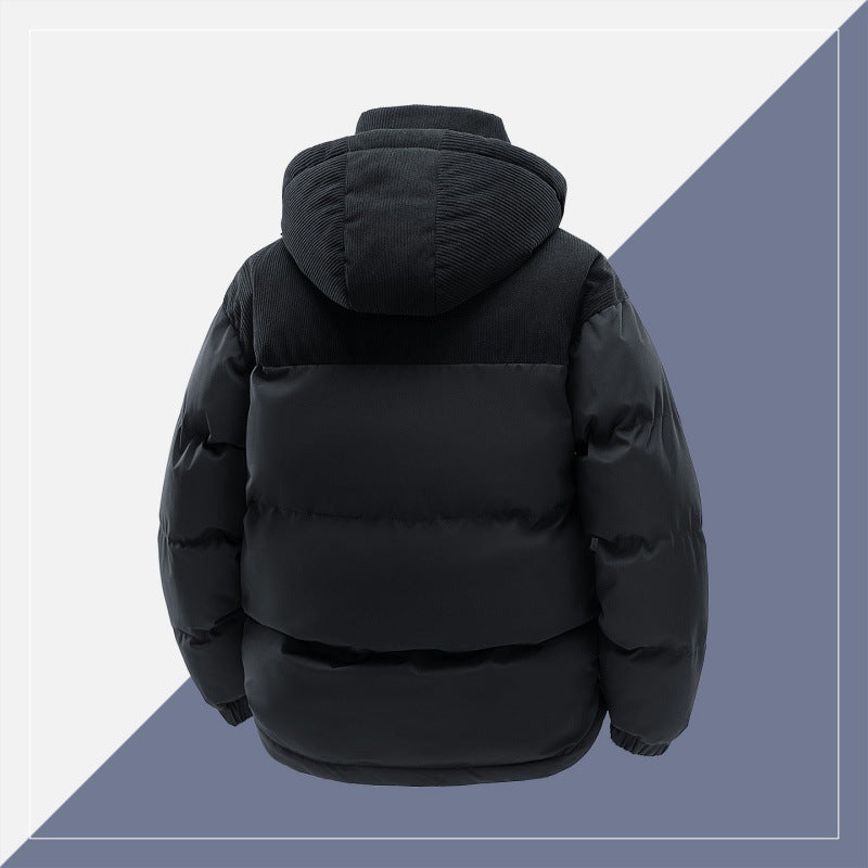 Herren wattierte Steppjacke mit hoher Kapuze, Cotelé-Schulterpaneelen und Zwei-Wege-Reißverschluss Drune
