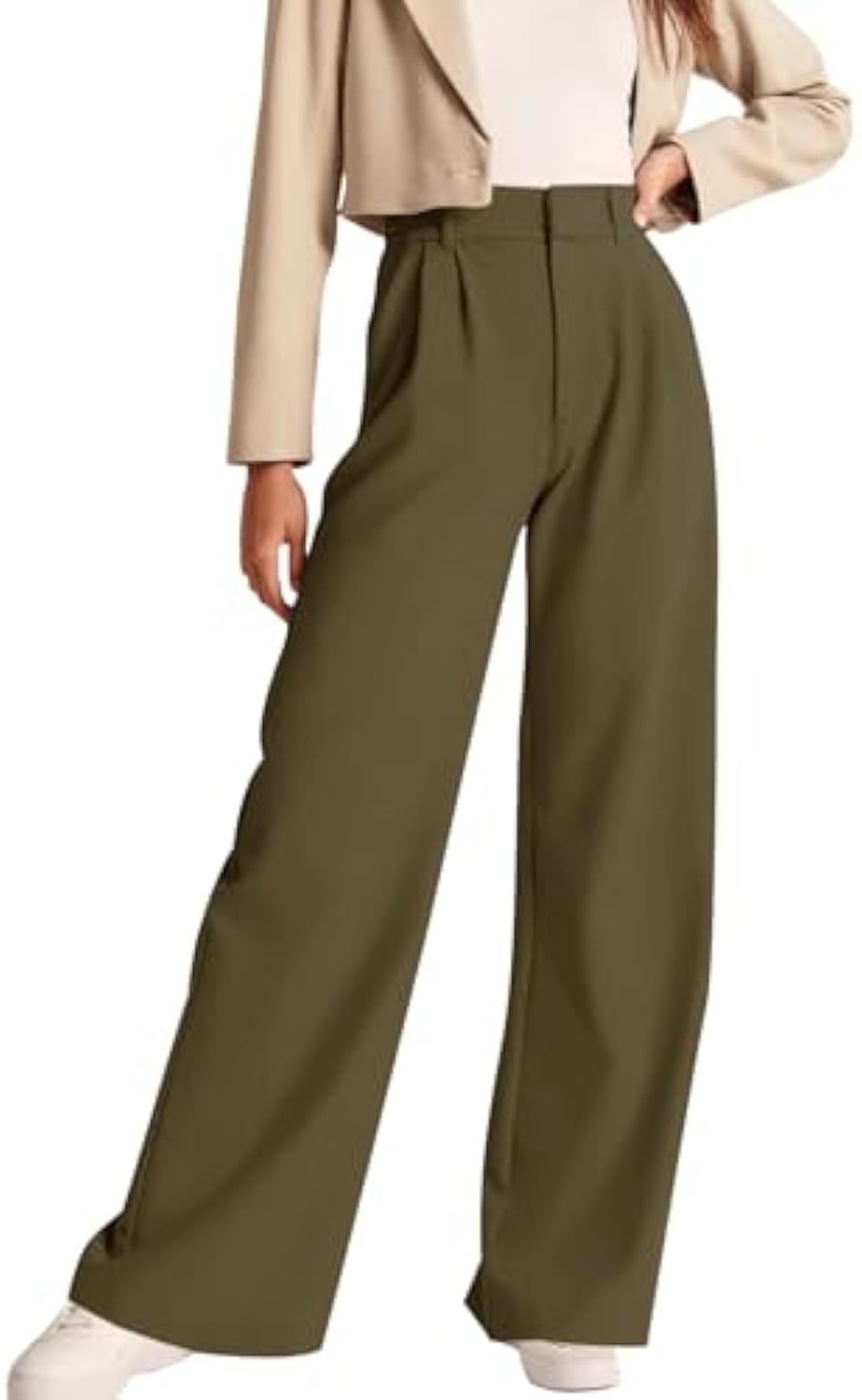 Damen Hochtaillierte Bundfalten-Hose im Palazzo-Stil mit weitem Bein Drune