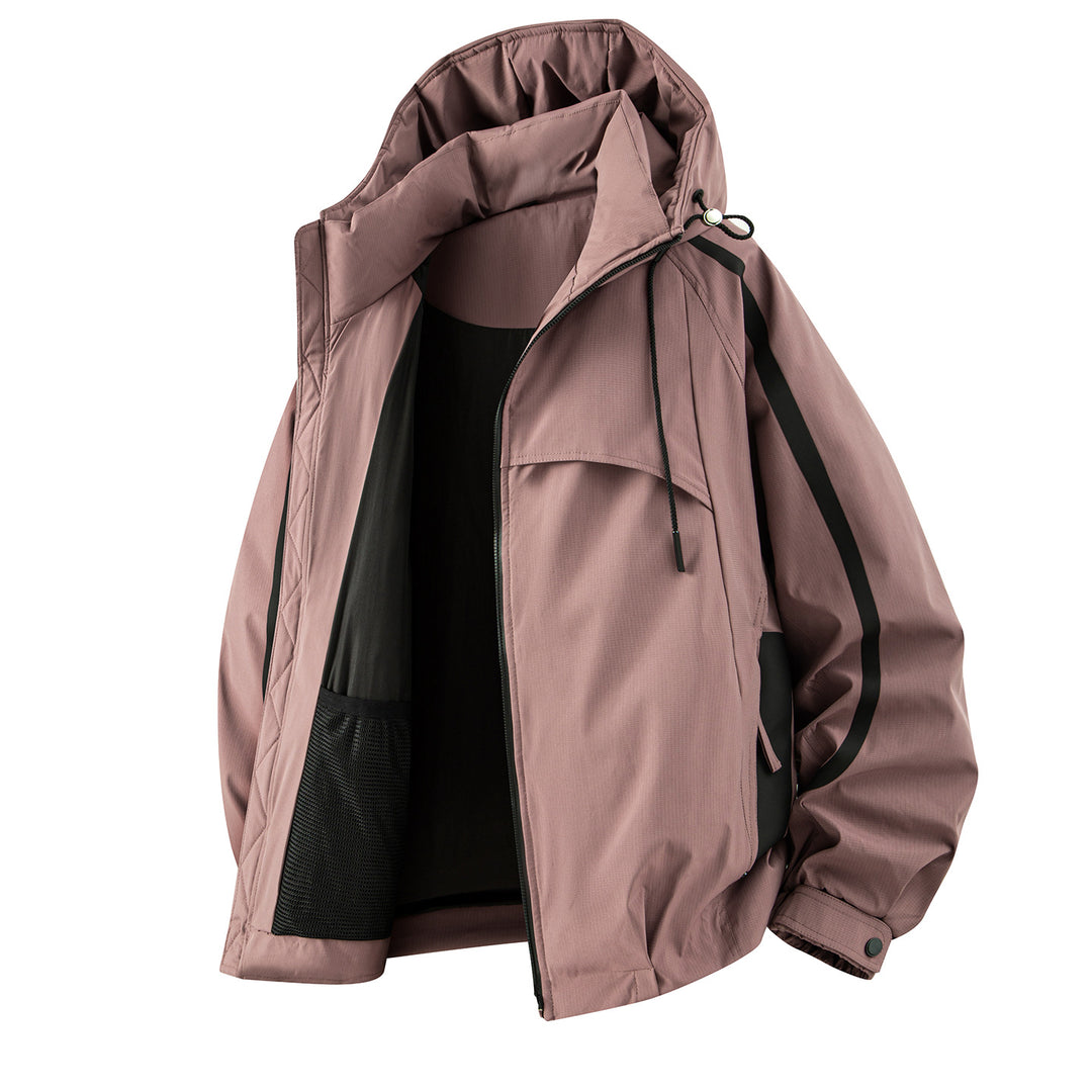 Unisex gefütterte Outdoor-Utility-Jacke mit Kapuze und reflektierenden Streifen Drune