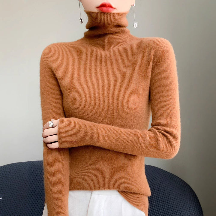 Damen Schmaler Rollkragenpullover aus Kaschmir‑Mix mit extralangem Ärmelabschluss Drune