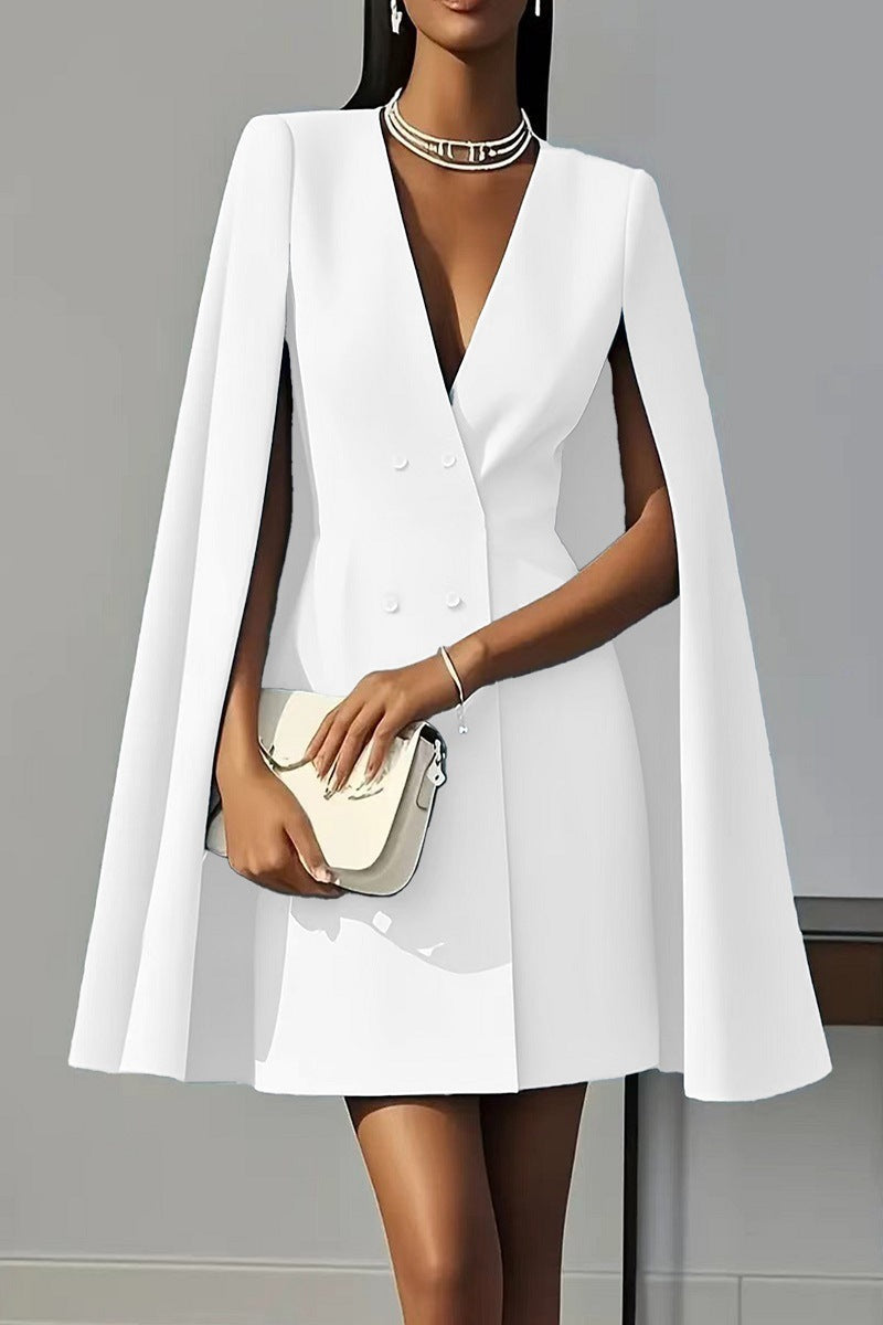 Damen Kurzblazer-Kleid mit Cape-Ärmeln und doppelreihiger Knopfleiste Drune