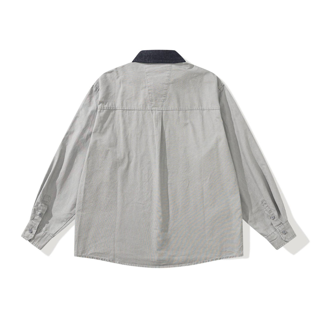 Herren Oversize‑Hemdjacke mit kontrastierendem Cordkragen und dekorativer Brusttasche Drune