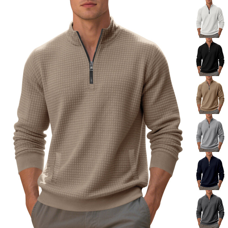 Herren Fleece-Pullover mit strukturiertem Design und hohem Kragen Drune
