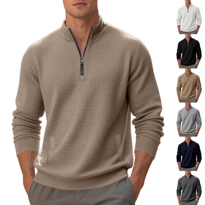 Herren Fleece-Pullover mit strukturiertem Design und hohem Kragen Drune