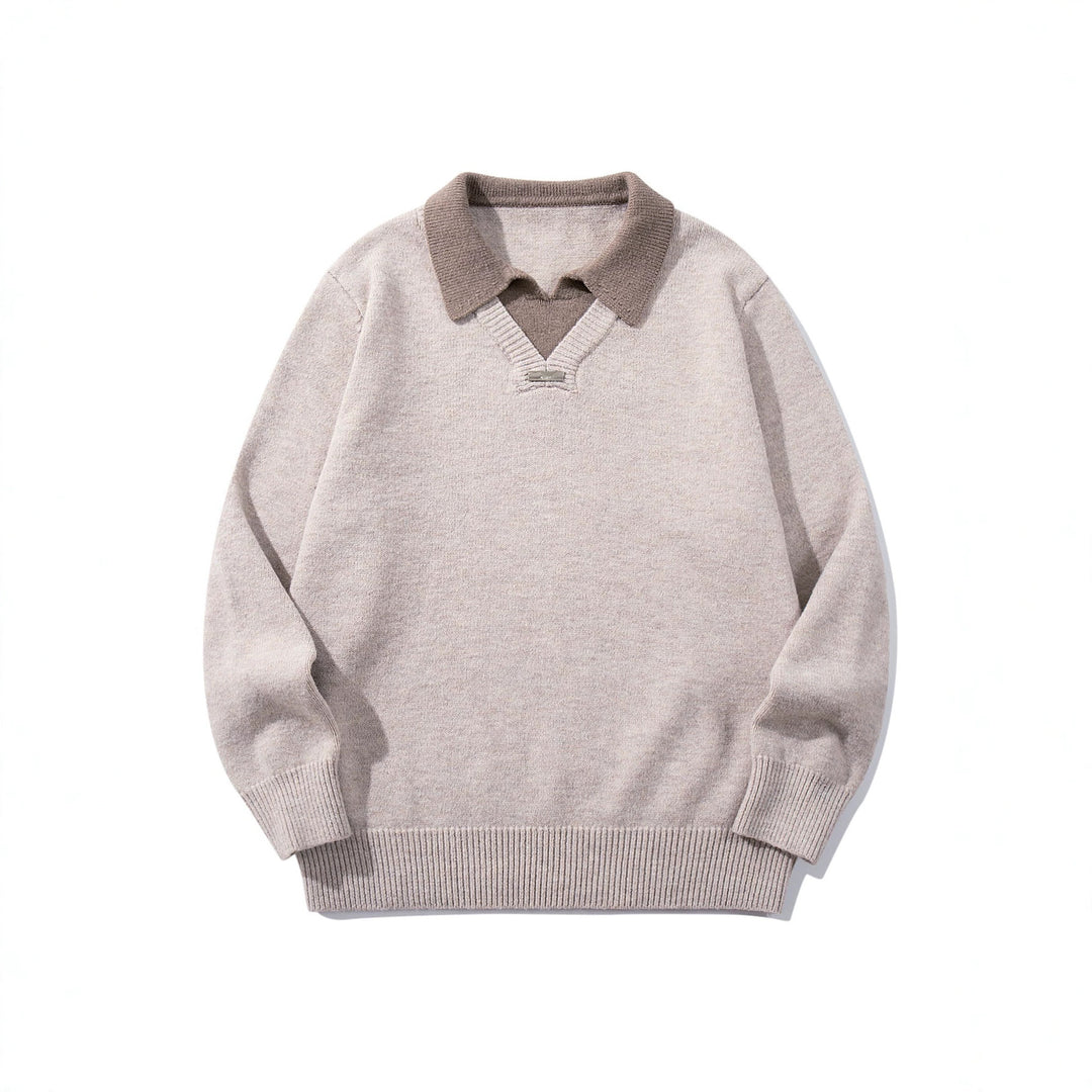 Herren Boxy-Strickpullover mit Polokragen und V‑Einsatz Drune